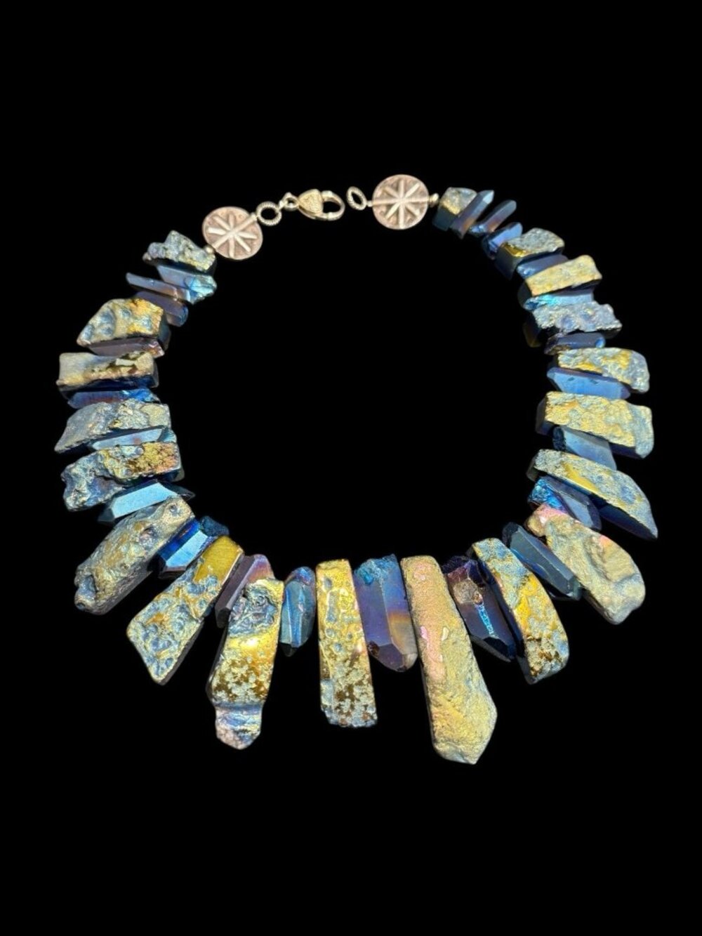 Statement Titanium Quartz Necklace with Druzy Pendant Sterling Silver Jewelry